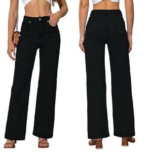 ETTELO Denim Collection Wide Leg High Waist Black Jeans Size 6